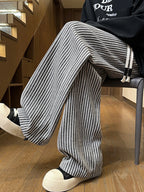 Men's autumn casual striped pants, woven pants, with drawstring elastic waistband, suitable for outdoor daily use