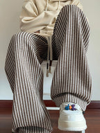 Men's autumn casual striped pants, woven pants, with drawstring elastic waistband, suitable for outdoor daily use