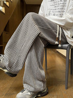 Men's autumn casual striped pants, woven pants, with drawstring elastic waistband, suitable for outdoor daily use