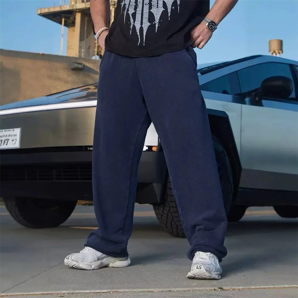 Men's casual pants - casual wide leg pants, solid color durable - suitable for casual shopping