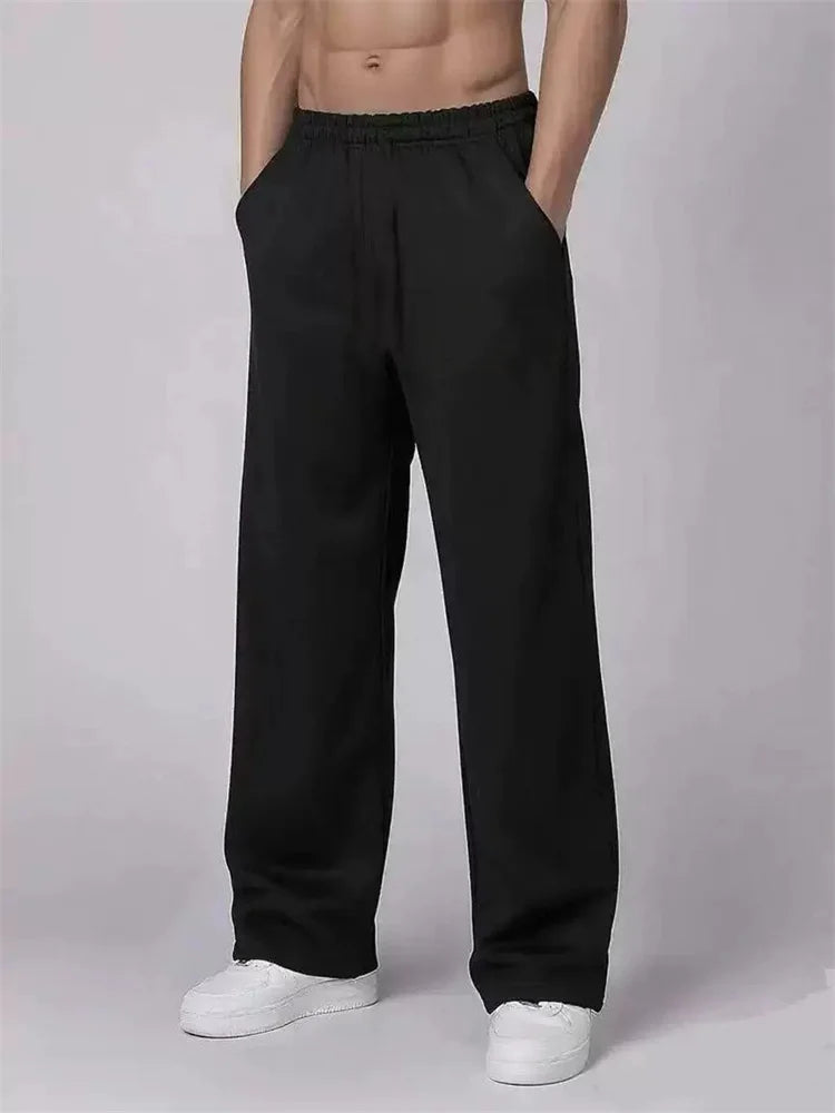 Men's casual pants - casual wide leg pants, solid color durable - suitable for casual shopping